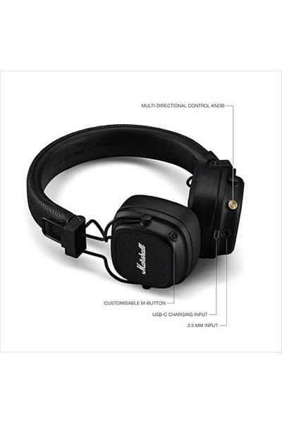 Marshall Marshall Major V Wireless Headphones, 100H Playtime, Wireless Charging – Black