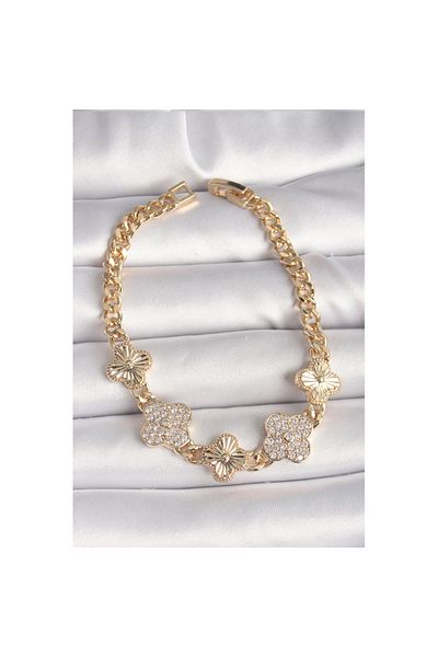 Skygo Brass Gold Color Zircon Stone Clover Model Women's Bracelet - Tj-Bb6836