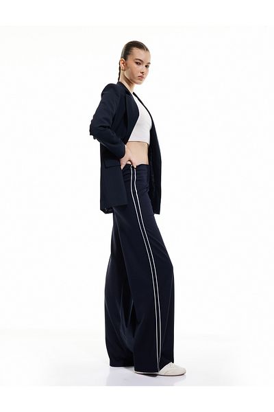 Koton New Season Viscose Straight Wide Leg Trousers with Stripes on the Sides