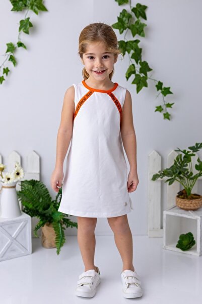 Zeyland Kız Çocuk Şerit Detaylı Kolsuz Elbise - Beyaz