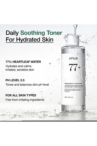 ANUA Heartleaf 77 Soothing Toner, pH 5.5, Calming, Hydrating, Cruelty-Free, Vegan, 250ml