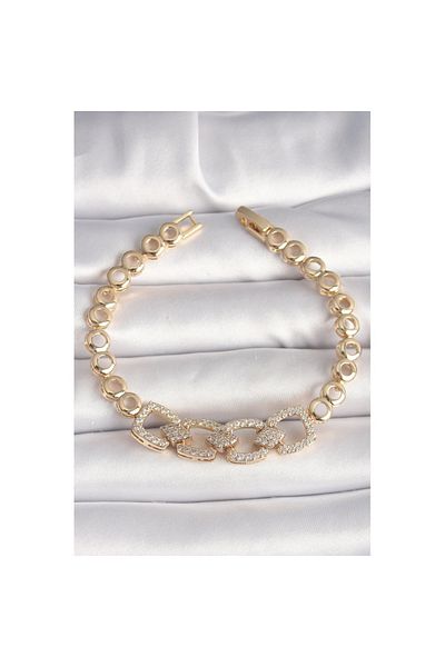 Skygo Brass Gold Color Zircon Stone Circle Chain Model Women's Bracelet - Tj-Bb6842
