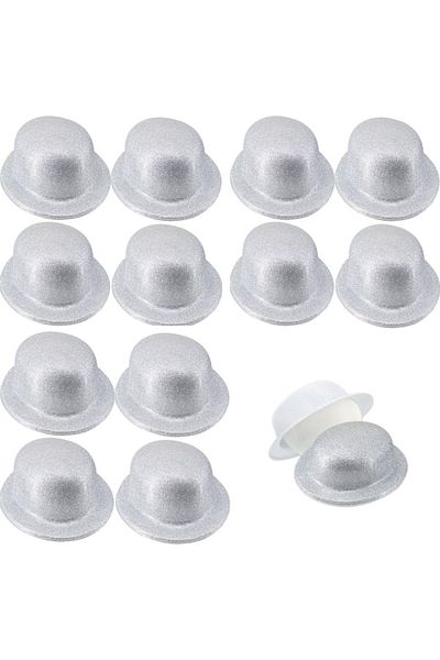Skygo Silver Color Glitter Bowler Round Party Hat 12 Pieces