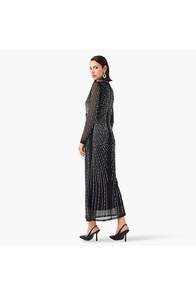2Xtremz 2Xtremz Mesh Embellished Dress with Long Sleeves and High Neck