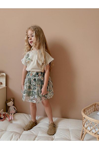 YİGİT BUTİK Floral Patterned Skirt Girl's Bottom Top Set