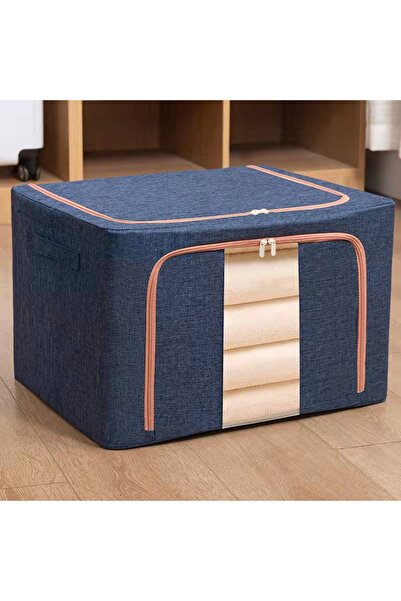 Flippy Foldable Storage Box Flippy, 66L, Cotton and Linen, 50x40x33 cm, Front Window, 2-Zipper Access, Meta