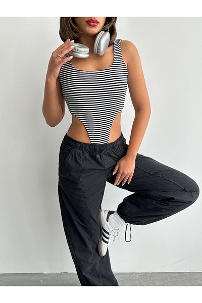 Miss Allos Body de damă cu bretele groase și cu dungi groase