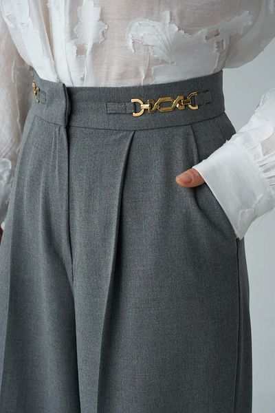 My Blog Gray Accessory Detailed Palazzo Trousers - 251008