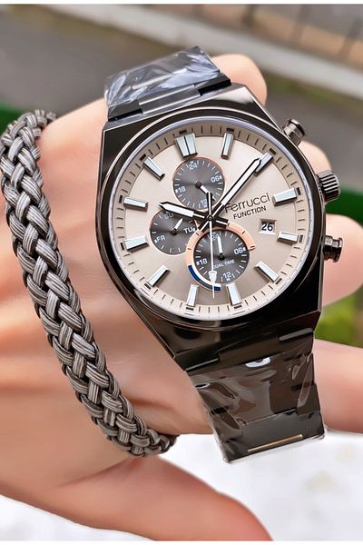 Ferrucci Brand Black Color Steel Cord Inner Functions Active Steel Men's Wrist Watch - with Bracelet Gift