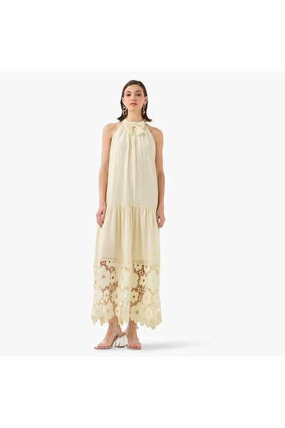 2Xtremz Lace Textured Sleeveless Maxi Dress with Bow Detail
