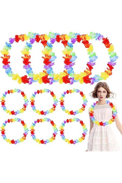 Skygo Hawaiian Floral Neck Necklace - Colorful Tropical Party Leisi 12 Pcs