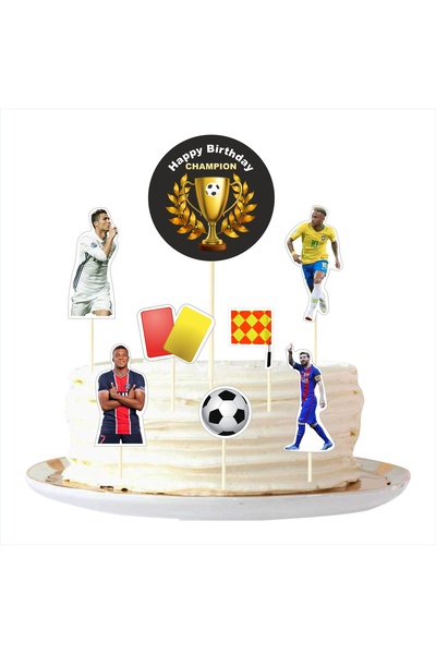 SİYAH PARTİ EVİ 8li Futbol Doğum Günü Pasta Süsü Seti