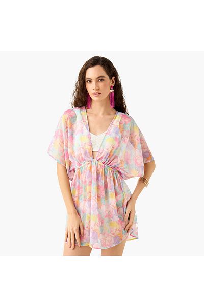 FAV Floral Print Cover-Up with Tie-Up Detail