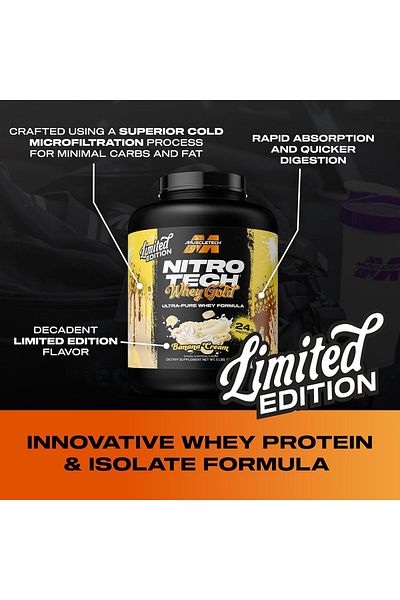 MUSCLETECH Nitro Tech Whey Gold, Banana Cream, 2 LB