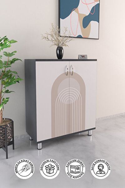 Hediyeler Kapında Design 4 Raflı Ayakkabılık Antre Hol Çok Amaçlı Ayakkabı Dolabı Antrasit