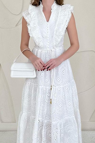 Elbee Fashion Woman Φόρεμα με βολάν με κουμπιά
