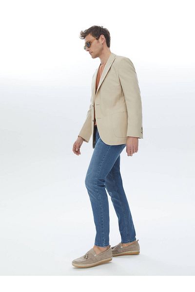 Kip Striped Modern Fit Cotton Blend Jacket