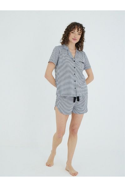İPEKTENİM Set de pantaloni scurți pentru cămașă cu fundă mini cu buzunar Gingham