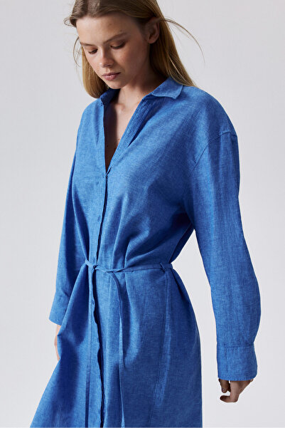 H&M Keten Karışımlı Gömlek Elbise