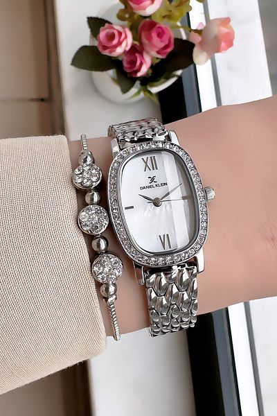Daniel Klein Silver Color Cord Oval Stone Women Wrist Watch Waterproof Dkby2032C4