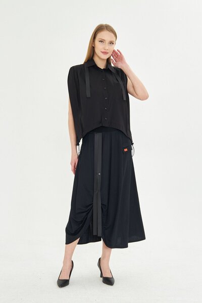 LAMANTE ÇITÇITLI SİYAH TASARIM GÖMLEK