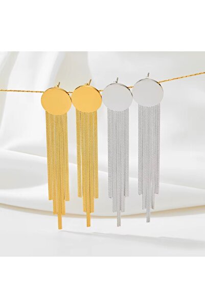 Siya Silver Non-Tarnish Steel Long Tassel Round Earrings-Thin Size 9 cm