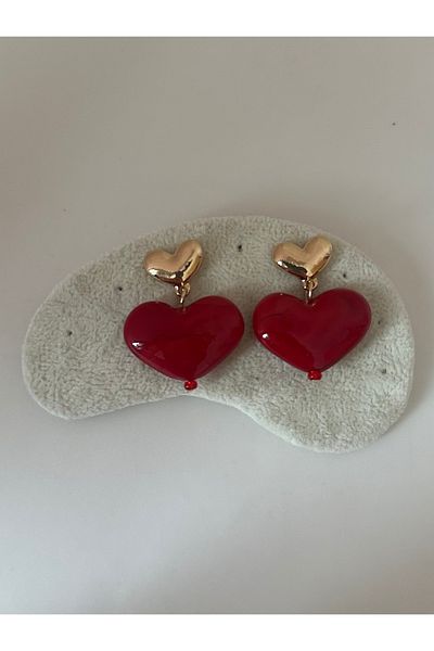 YENGEÇ   Red Heart Earrings - Brand Model