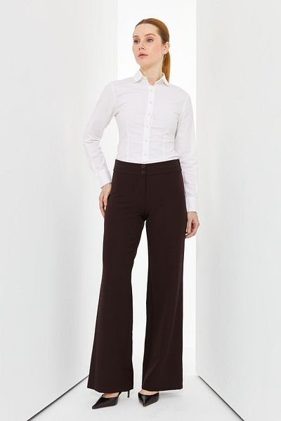 Doque Wide Leg Crepe Stretch Fabric Women's Trousers Brown 59017