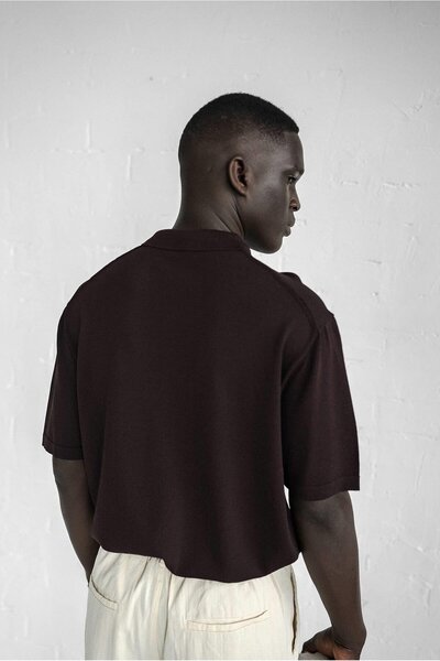 ablukaonline Ανδρικό μπλουζάκι με μισό φερμουάρ Polo λαιμόκοψη καφέ