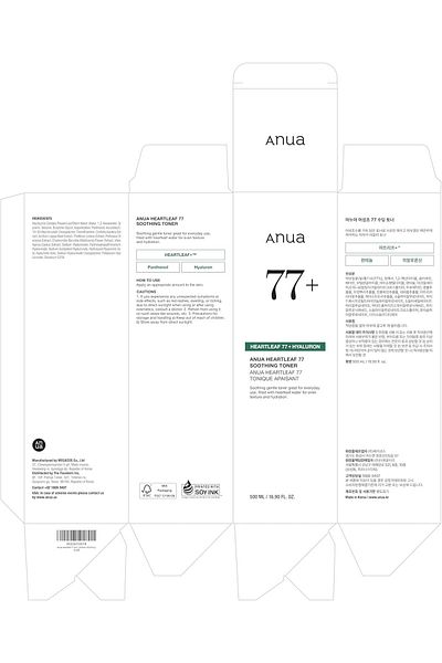 ANUA Heartleaf 77 Soothing Toner, pH 5.5, Calming & Purifying (500ml / 16.9 fl.oz.)
