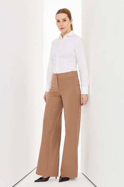 Doque Wide Leg Crepe Stretch Fabric Women's Trousers Mink Beige 59017