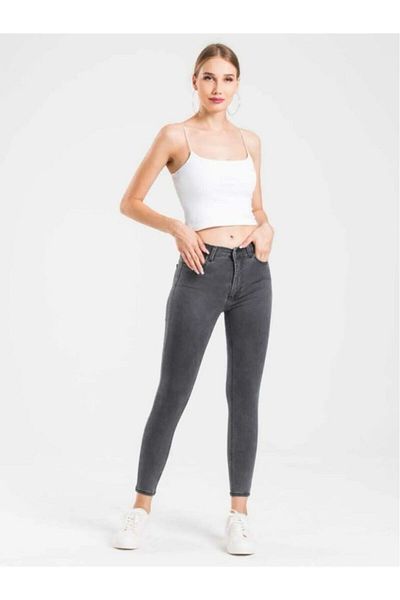 soBasic Pantaloni super skinny afumati cu talie înaltă S.ı.m.s.ı.k.ı Talie înaltă
