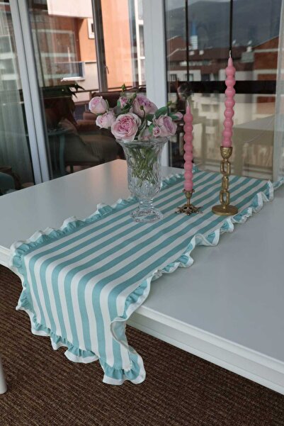 vintagetasarım عداء أخضر مخطط مكشكش خمر بطة الكتان 40x130