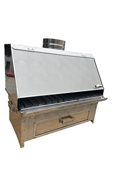 TOPSÖKEN Paslanmaz Bacalı Mangal 28 x 50 Cm Lama Izgaralı Çekmeceli