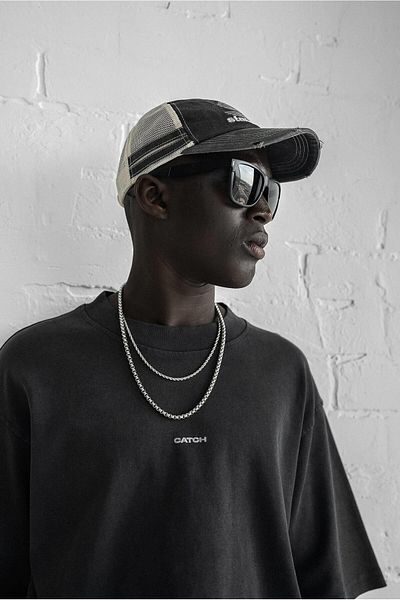 ablukaonline Tricou oversize cu imprimeu minimalist pentru bărbați, negru