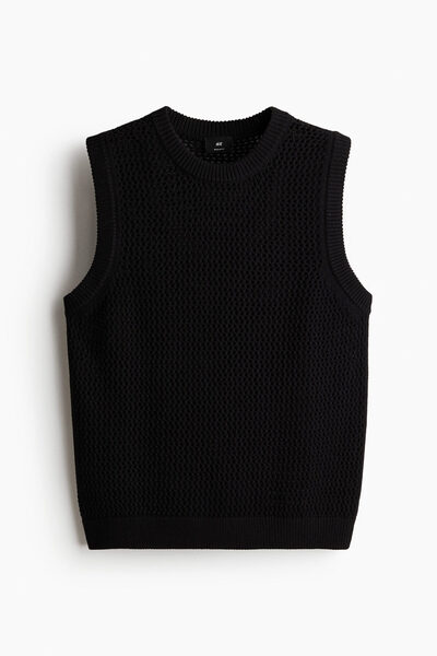 H&M Delik Desenli Kolsuz Triko Üst Regular Fit