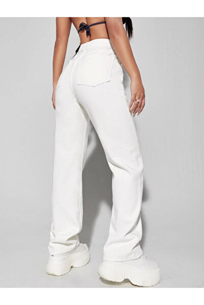 SHEVEGA White High Waist Palazzo Boyfriend Wide Leg Pants