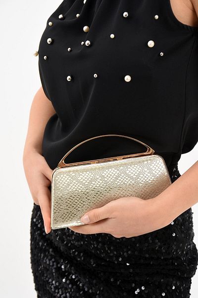 Getcho Cerny Women's Gold Evening Dress Night Hand-Held Thin Handle Portfolio Hand Bag Elegant Stylish Wedding Graduation
