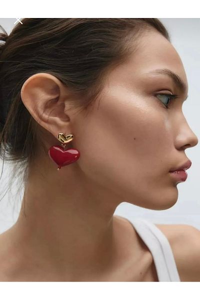 YENGEÇ   Red Heart Earrings - Brand Model