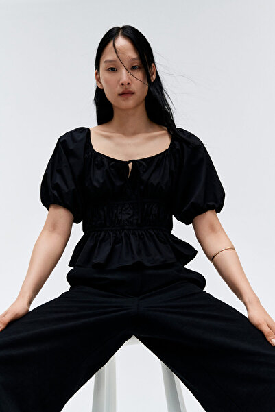 H&M Kabarık Kollu Poplin Bluz