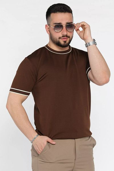 MİSHAR İTALİA Ανδρικό πλεκτό μπλουζάκι καφέ με λαιμόκοψη