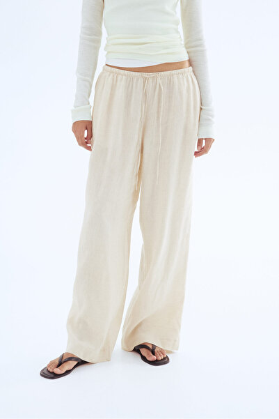 H&M Büzgü Bağlı Keten Pantolon
