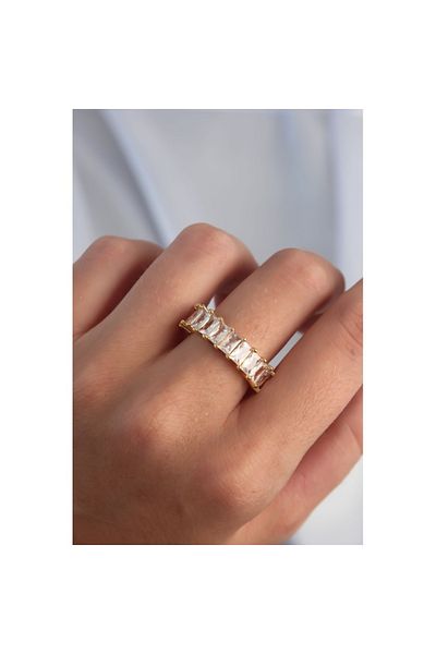 Skygo Gold Color Baguette Stone Waterway Ring with Brass Adjustment - Tj-Byk3285