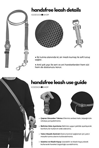 IG Design Handsfree - Eller Serbest Anti-Şok Yaylı Gezdirme Kayışı