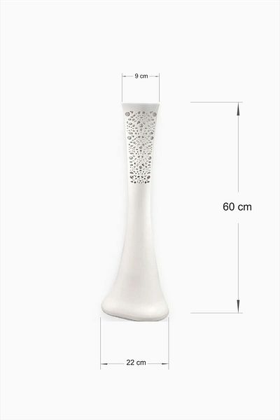 M3DECORİUM Μακρύ λευκό 60cm κωνικό λεπτόμεσο φαρδύ πάτο στενό στόμα Πλαστικό ξηρό λουλούδι γωνιακό βάζο τραπεζιού