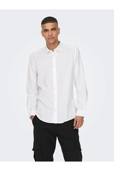 Only & Sons Ανδρικό λινό πουκάμισο Onscaiden Slim Fit 22012321 Λευκό