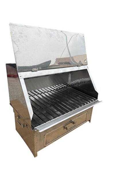 TOPSÖKEN Paslanmaz Bacalı Mangal 28 x 50 Cm Çekmeceli Kapaklı