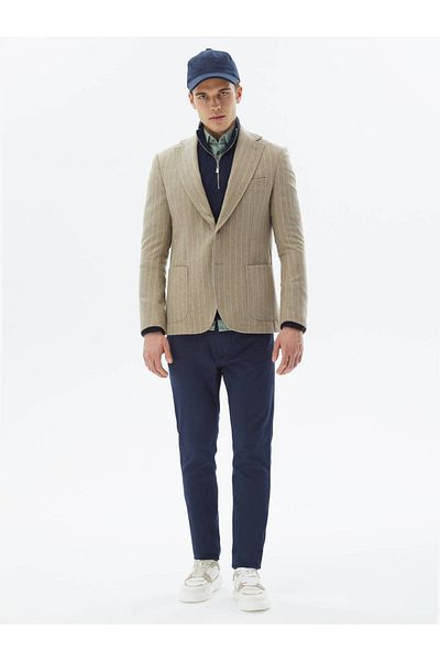 Kip Striped Comfort Fit Wool Blend Jacket