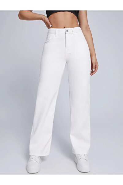 SHEVEGA White High Waist Palazzo Boyfriend Wide Leg Pants