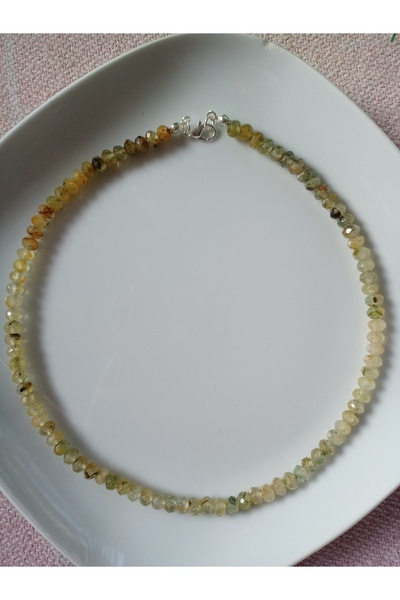 Mudita Tasarım 4 mm rondela faset kesim gerçek doğal Cebrail ( prinayt) taşı kolye